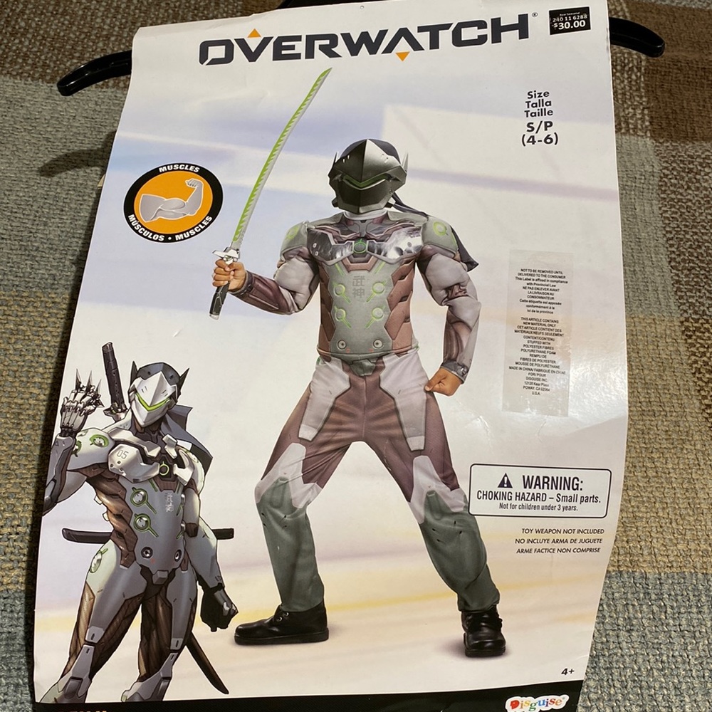 Halloween Costume Boys Overwatch Genji Muscle Jumpsuit, head piece & mask